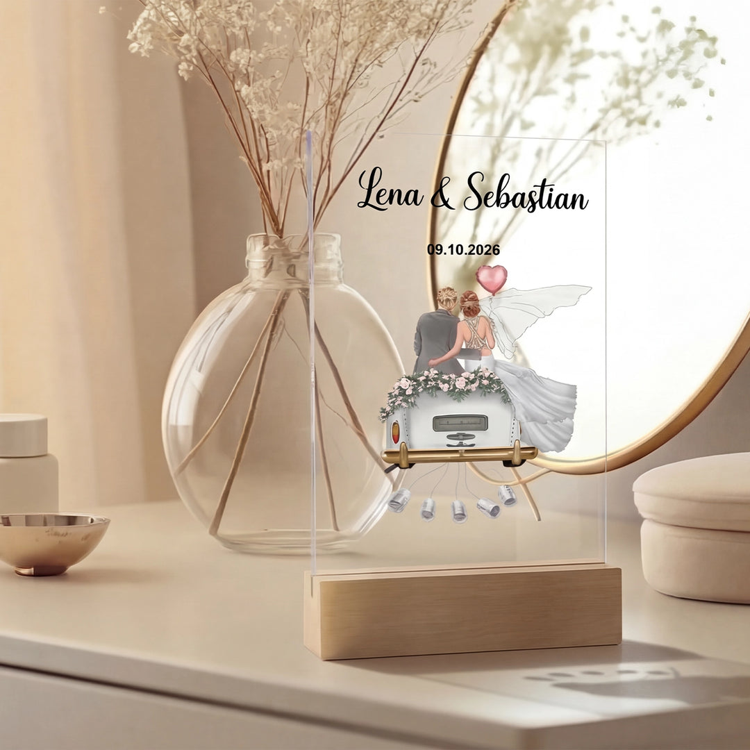 "Just Married" - Personalisierte Acryltafel als Geldgeschenk
