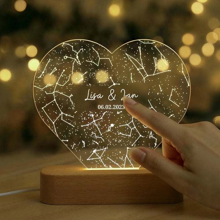 Personalisiertes Herz Acryl-Licht ''Sternenhimmel'' | Nachtlicht, Dekolicht, Glowlight