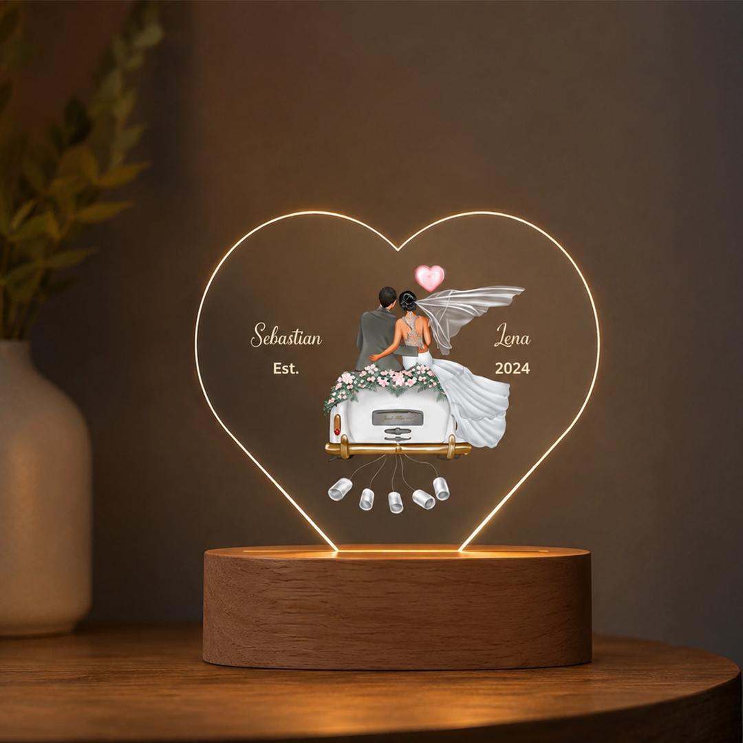 Personalisiertes Herz Acryl-Licht "Just Married" | Nachtlicht, Dekolicht, Glowlight