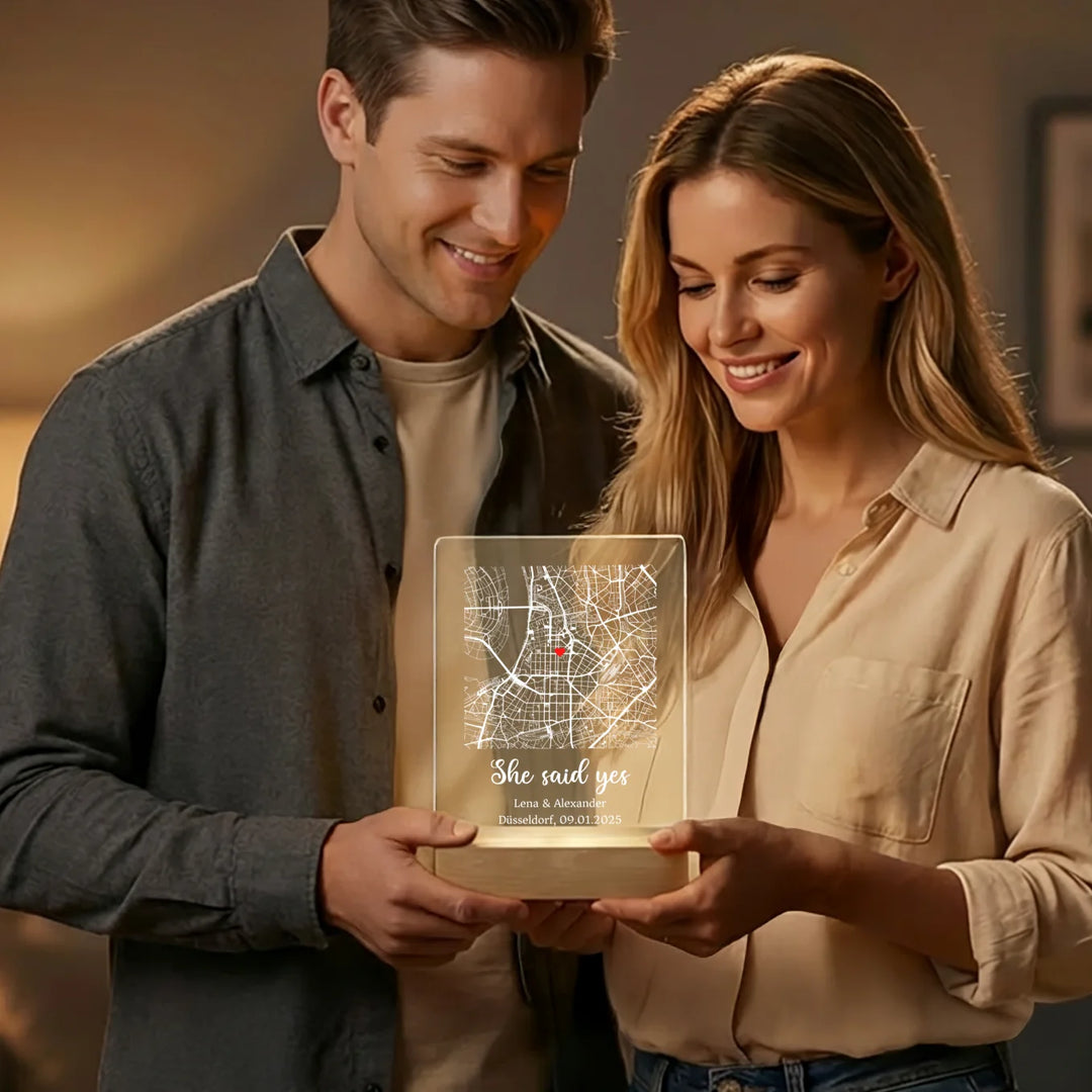 Personalisiertes Acryl-Licht "Herzensort" | Nachtlicht, Dekolicht, Glowlight