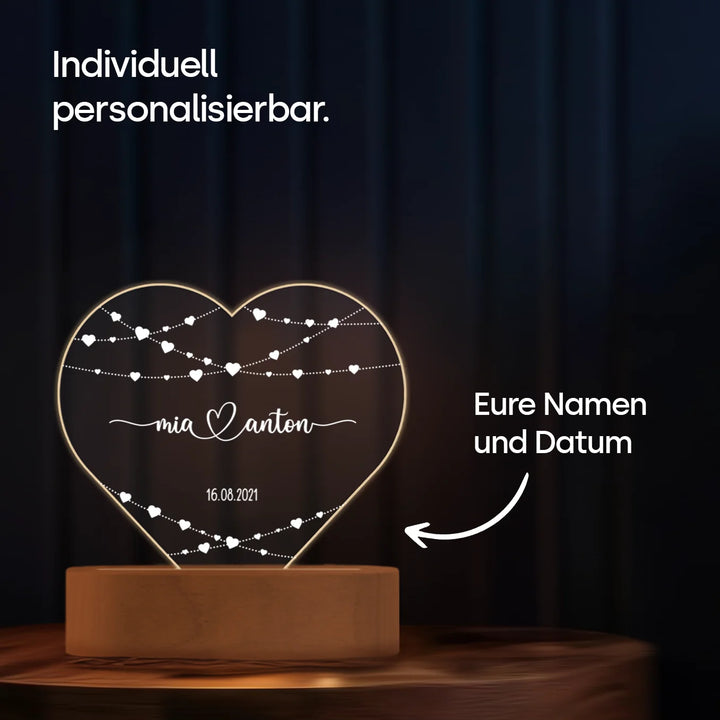 Personalisiertes Herz Acryl-Licht "Hearts" | Nachtlicht, Dekolicht, Glowlight