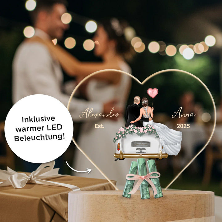 Personalisiertes Herz Acryl-Licht "Just Married" | Nachtlicht, Dekolicht, Glowlight