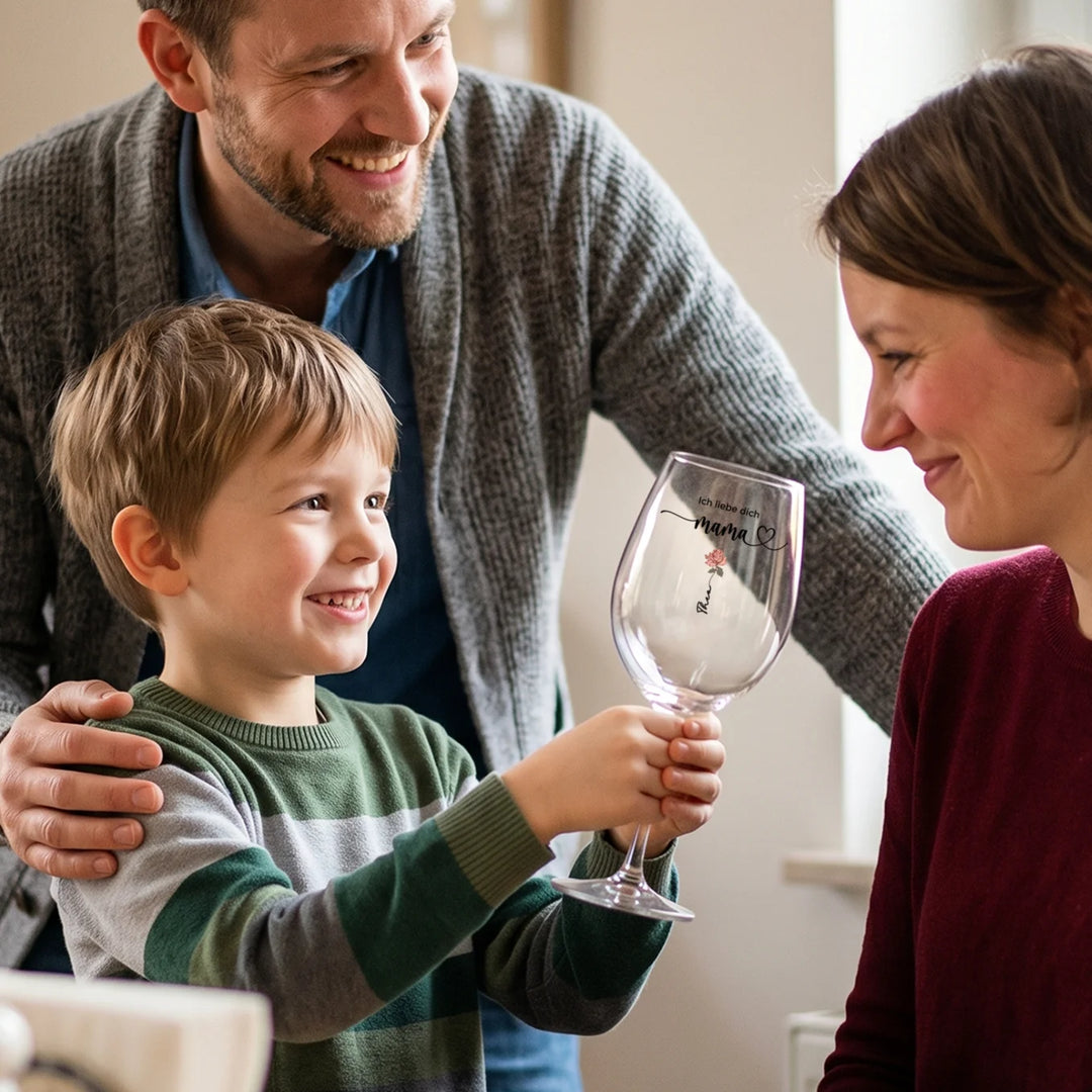 Personalisiertes Weinglas "Blumen für Mama"