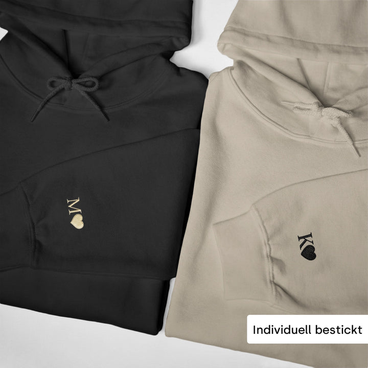 Personalisierte Partner-Hoodies mit Stick "Herz & Initialen"