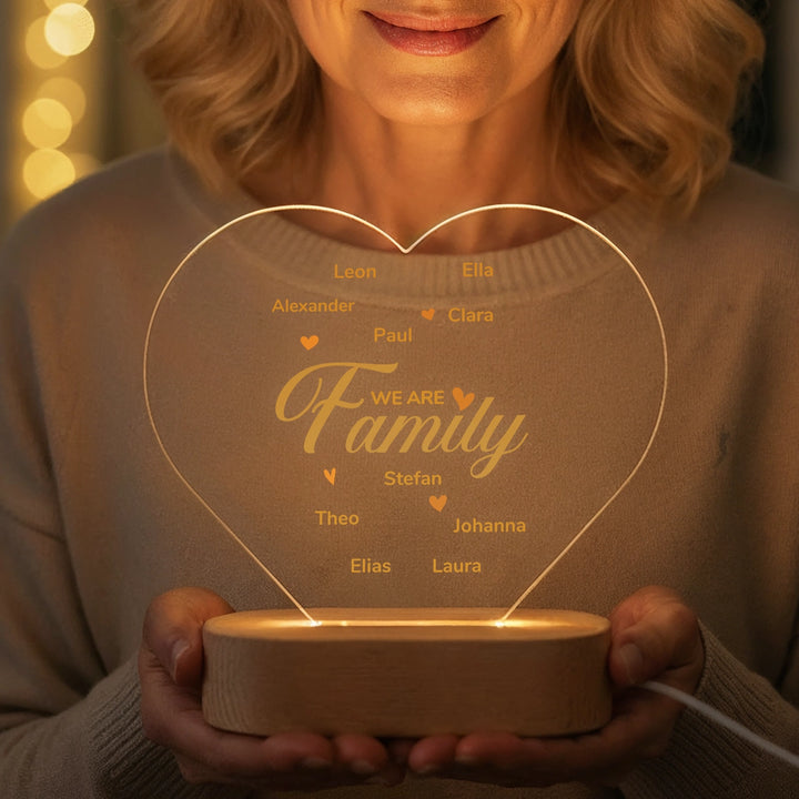 Personalisiertes Herz Acryl-Licht ''Familie'' | Nachtlicht, Dekolicht, Glowlight
