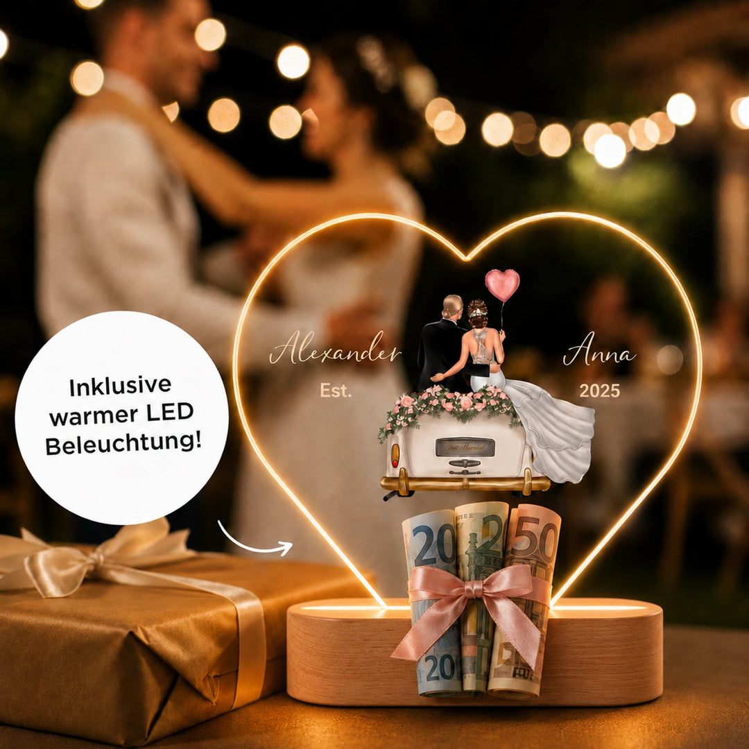 Personalisiertes Herz Acryl-Licht "Just Married" | Nachtlicht, Dekolicht, Glowlight
