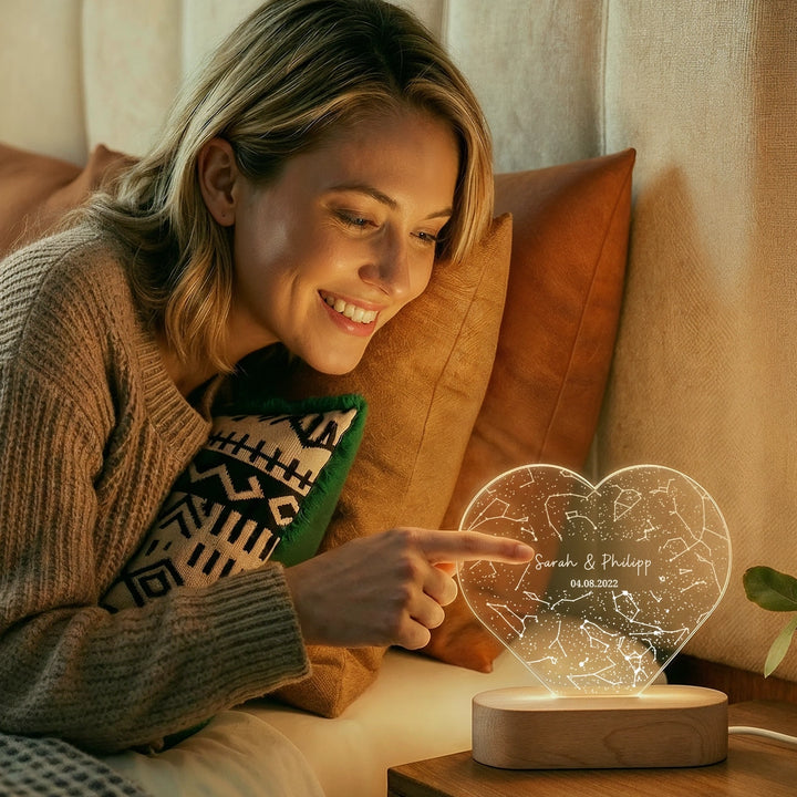 Personalisiertes Herz Acryl-Licht ''Sternenhimmel'' | Nachtlicht, Dekolicht, Glowlight