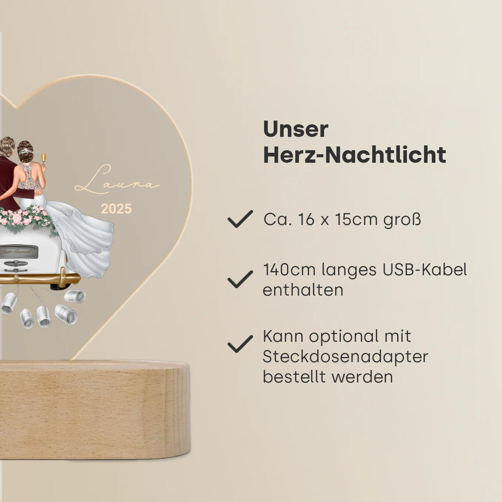 Personalisiertes Herz Acryl-Licht "Just Married" | Nachtlicht, Dekolicht, Glowlight