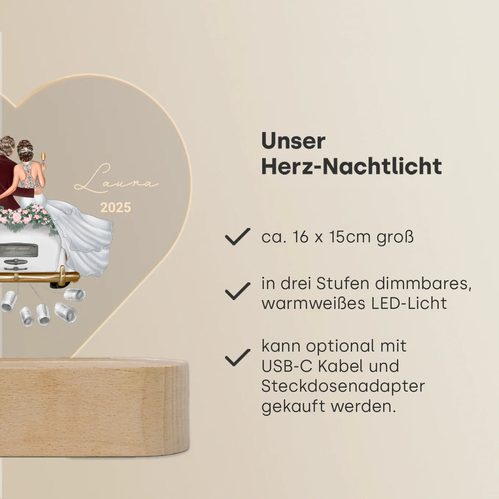Personalisiertes Herz Acryl-Licht "Just Married" | Nachtlicht, Dekolicht, Glowlight