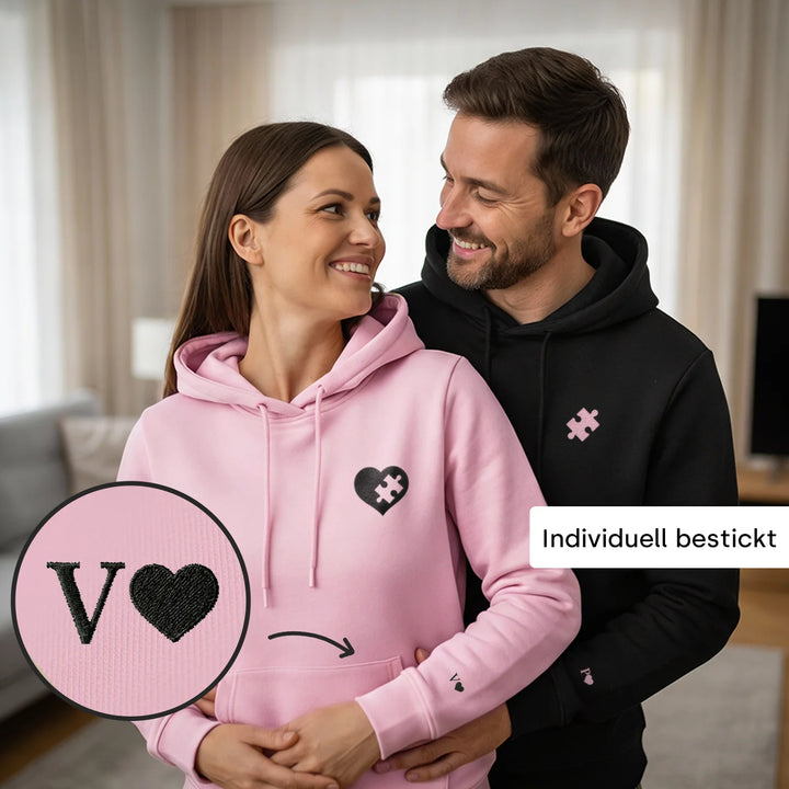 Personalisierte Partnerlook Hoodies mit Stick "Puzzlestück"