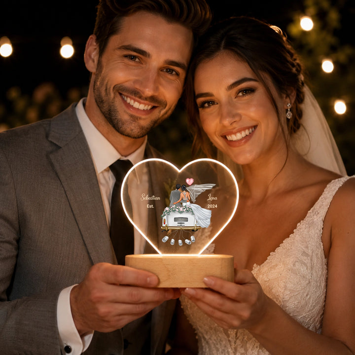 Personalisiertes Herz Acryl-Licht "Just Married" | Nachtlicht, Dekolicht, Glowlight