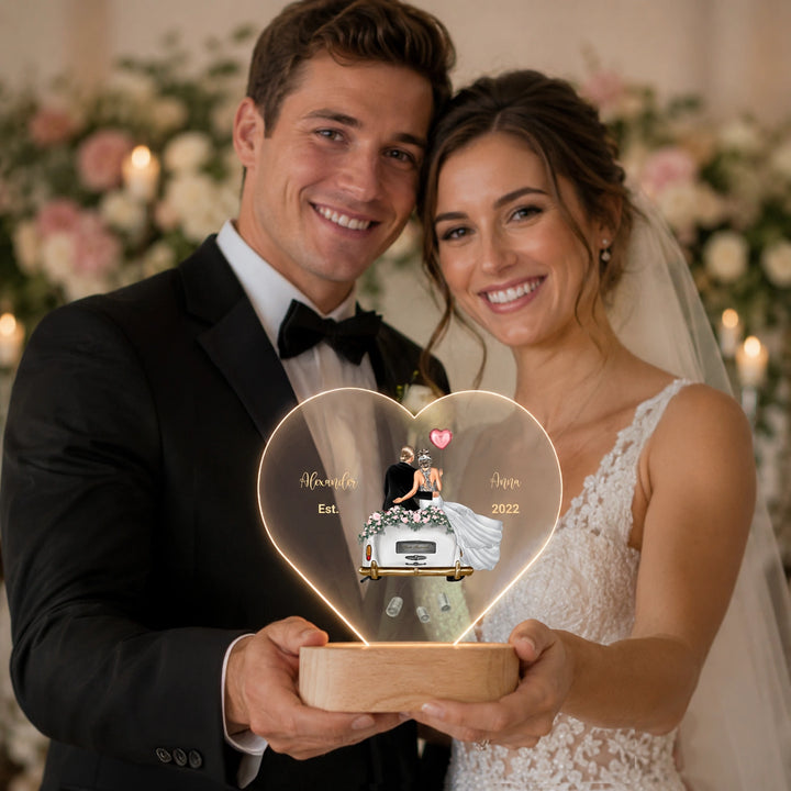 Personalisiertes Herz Acryl-Licht "Just Married" | Nachtlicht, Dekolicht, Glowlight
