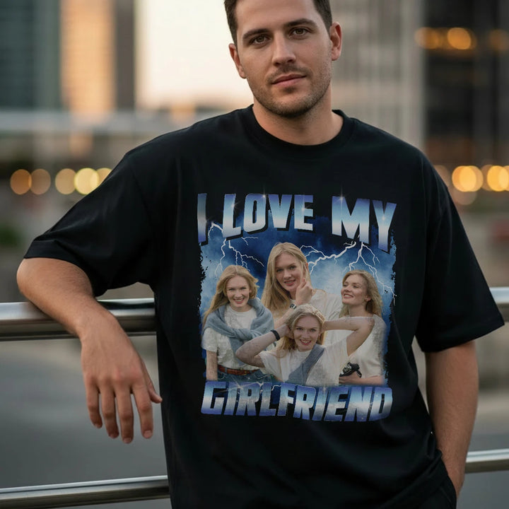 Personalisiertes Oversized T-Shirt Vintage Bootleg "Girlfriend"