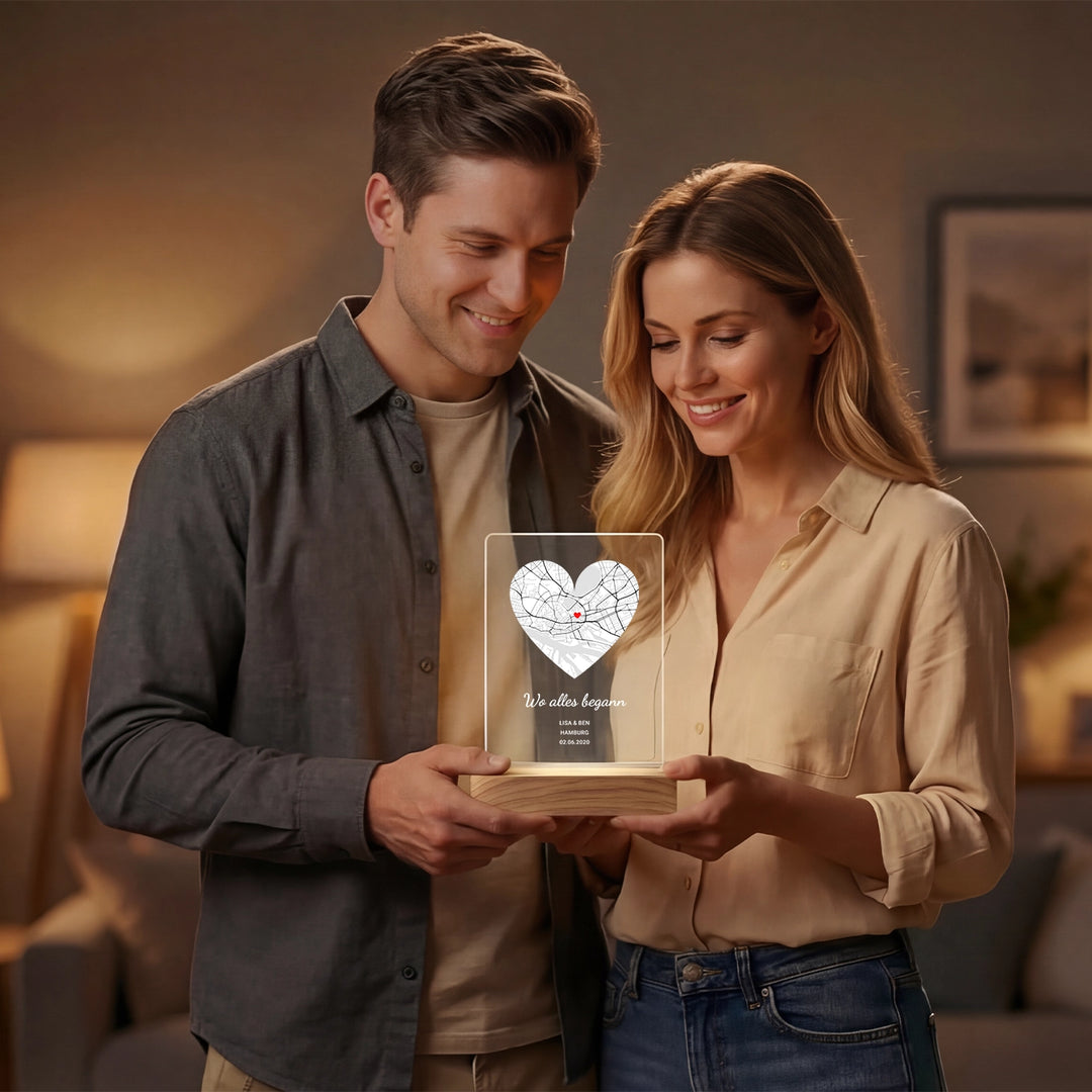 Personalisiertes Acryl-Licht ''Wo alles begann'' | Nachtlicht, Dekolicht, Glowlight
