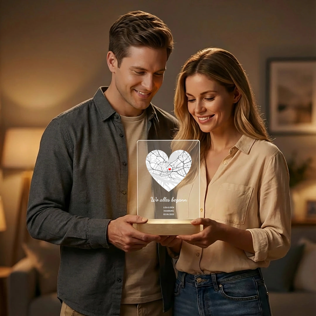 Personalisiertes Acryl-Licht ''Wo alles begann'' | Nachtlicht, Dekolicht, Glowlight