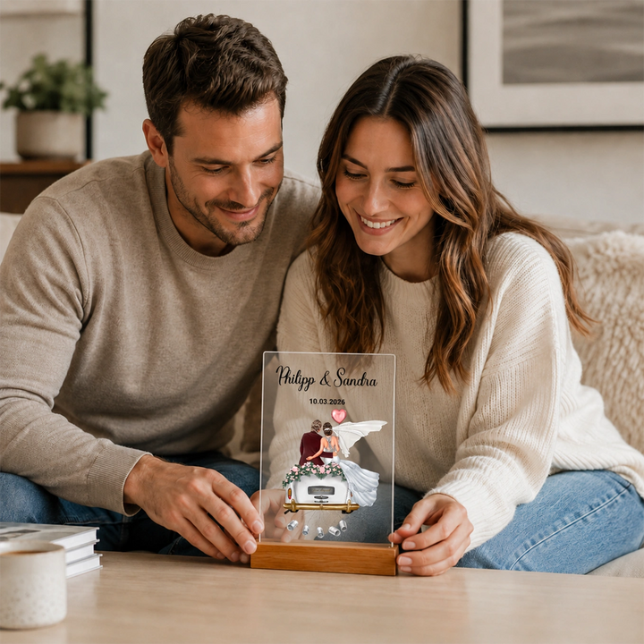 "Just Married" - Personalisierte Acryltafel als Geldgeschenk