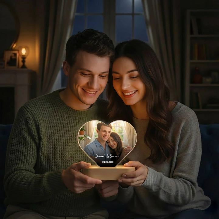 Personalisiertes Herz Acryl-Licht "Foto & Text" | Nachtlicht, Dekolicht, Glowlight