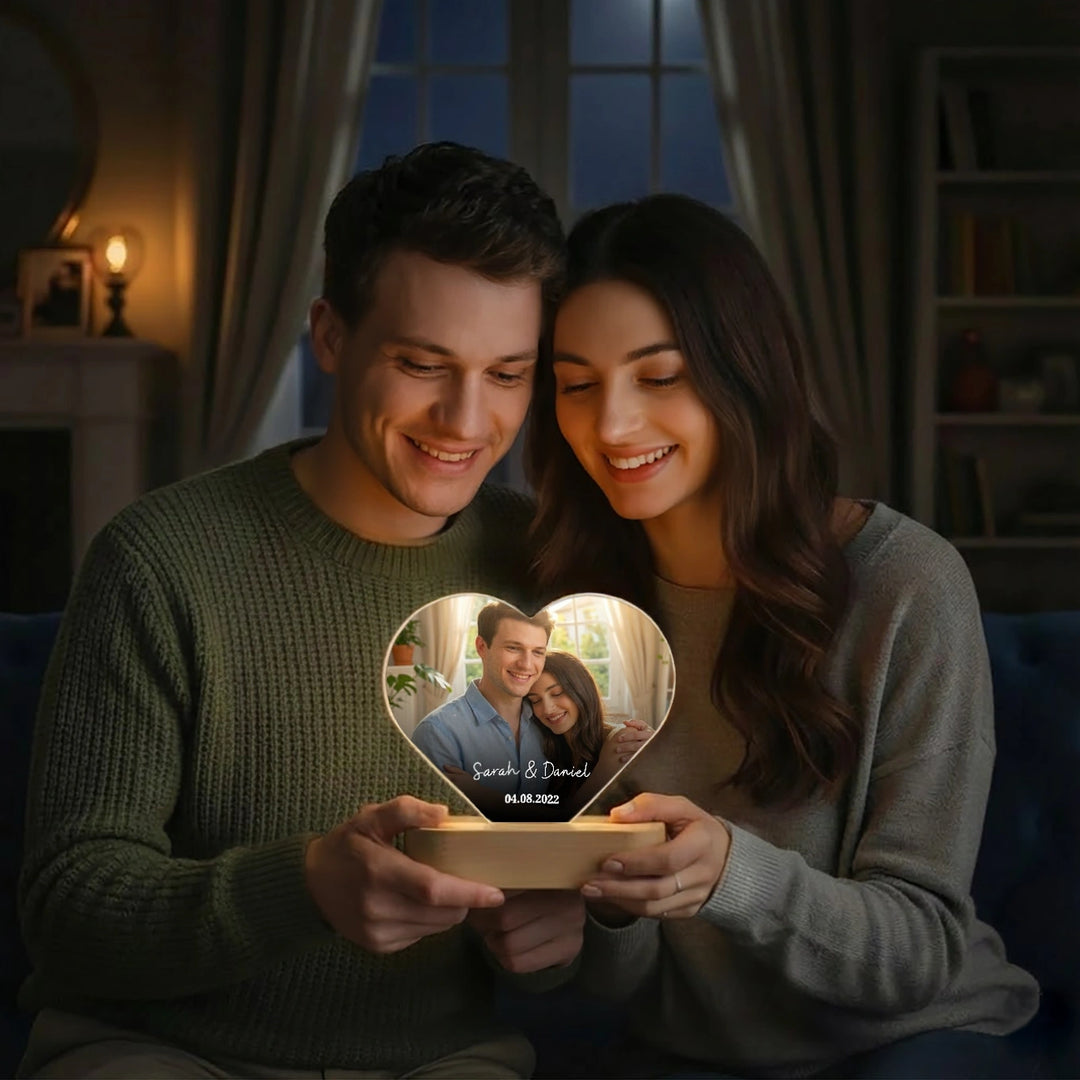 Personalisiertes Herz Acryl-Licht "Foto & Text" | Nachtlicht, Dekolicht, Glowlight