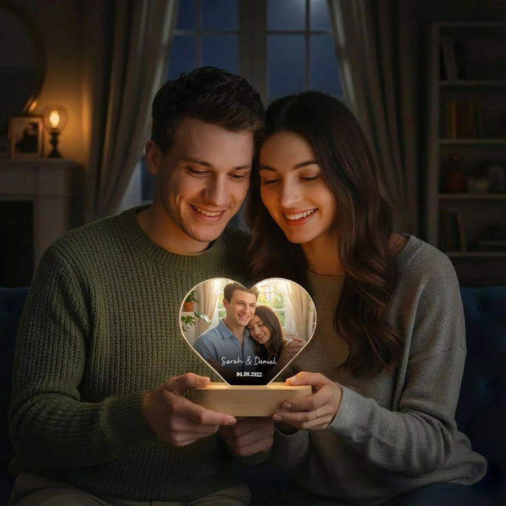 Personalisiertes Herz Acryl-Licht "Foto & Text" | Nachtlicht, Dekolicht, Glowlight