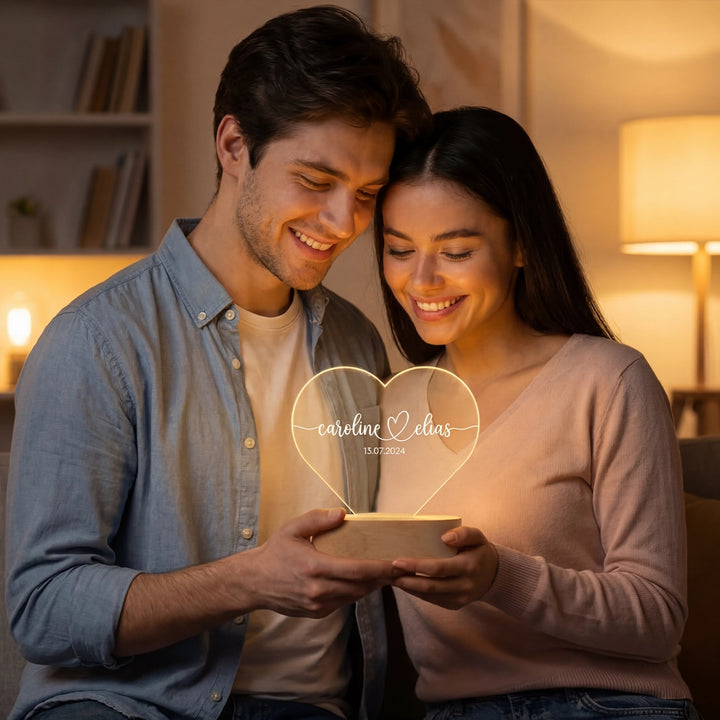 Personalisiertes Herz Acryl-Licht "Namen & Datum" | Nachtlicht, Dekolicht, Glowlight