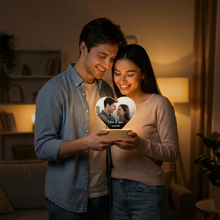 Personalisiertes Herz Acryl-Licht "Foto & Text" | Nachtlicht, Dekolicht, Glowlight