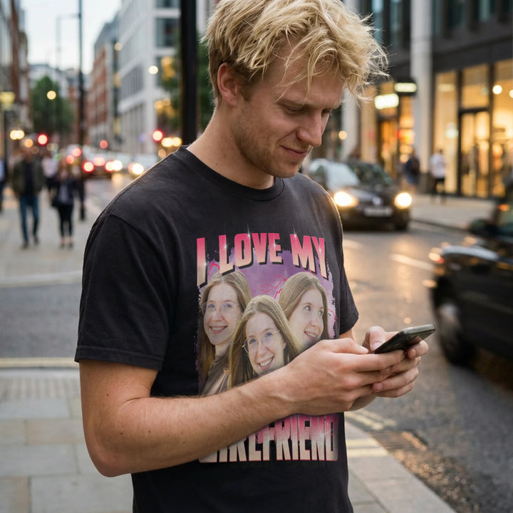 Personalisiertes Oversized T-Shirt Vintage Bootleg "Girlfriend"