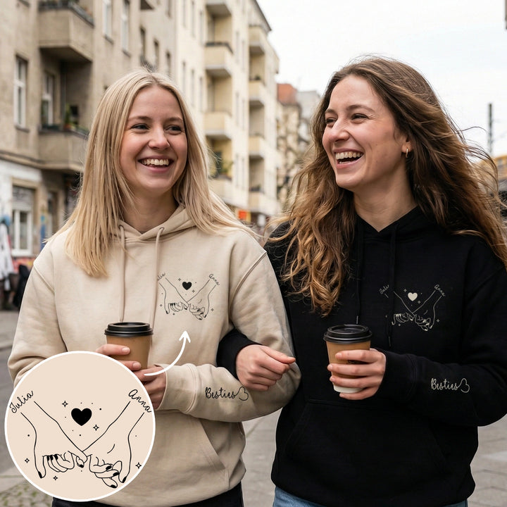 Personalisierte Partnerlook Hoodies “Besties” (mit Ärmeldruck)
