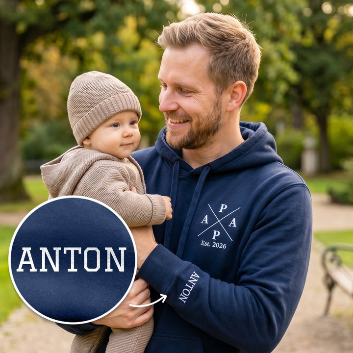 Personalisierter Hoodie "PAPA Cross" mit Ärmeldruck