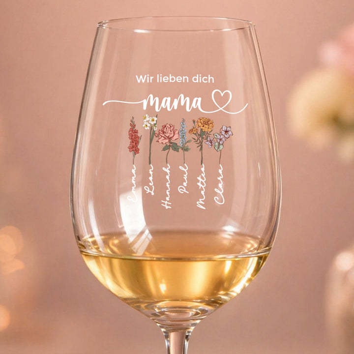 Personalisiertes Weinglas "Blumen für Mama"