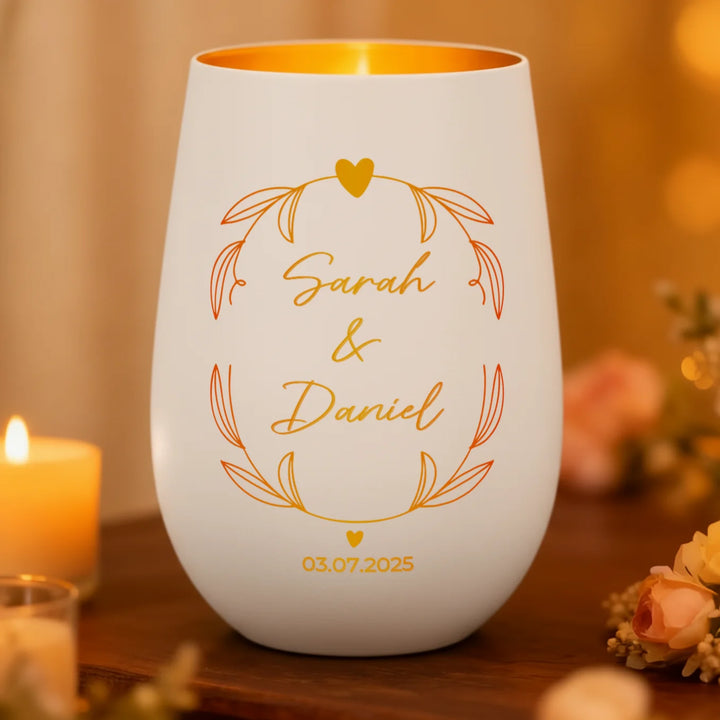 Personalisiertes Windlicht Weiß "Namen & Datum"