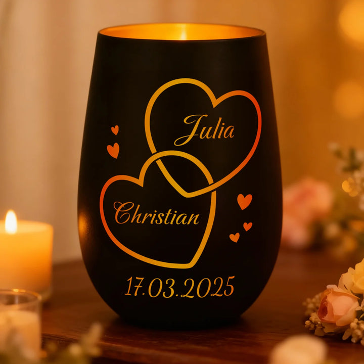 Personalisiertes Windlicht "Zwei Herzen"