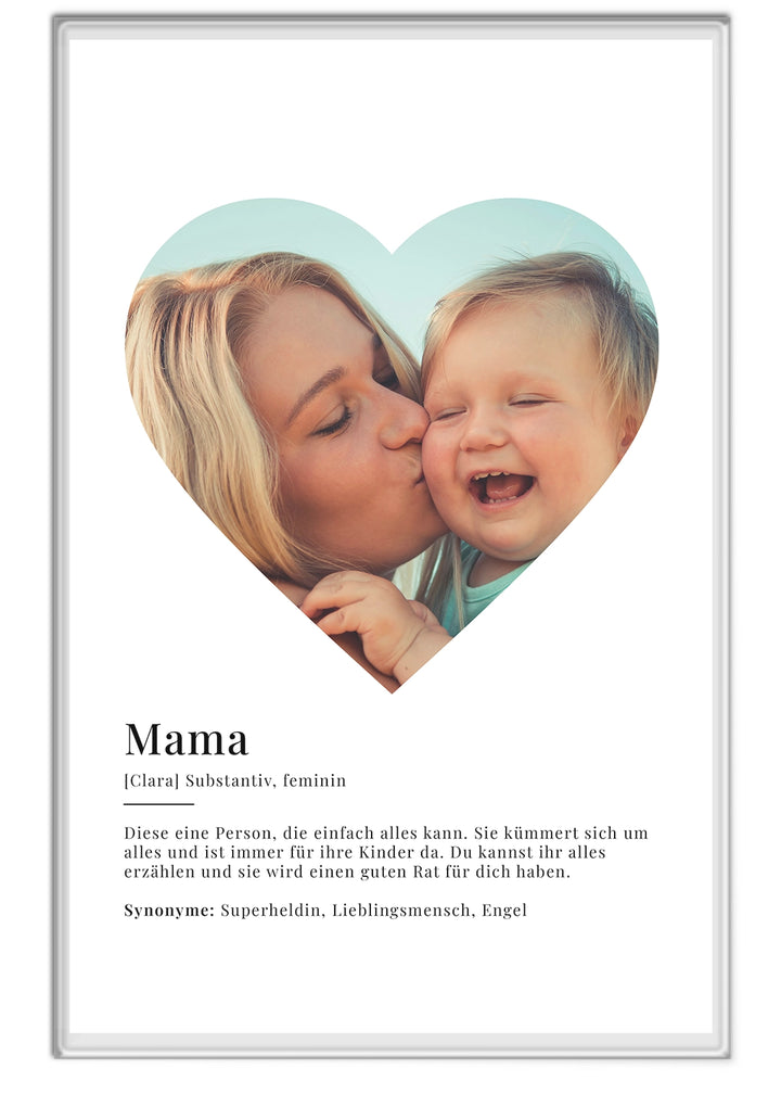 Acrylic glass "Mom Definition" with photo in heart shape