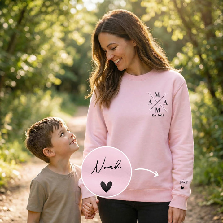 Personalisierter Sweater "Mama Cross" mit Ärmeldruck