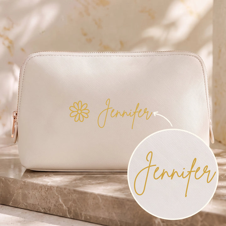 Personalisierte Leder-Kosmetiktasche "Schriften und Icons"