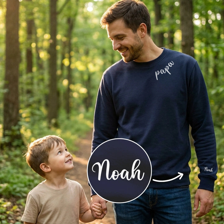 Personalisierter Sweater "Lieber Papa" mit Ärmeldruck