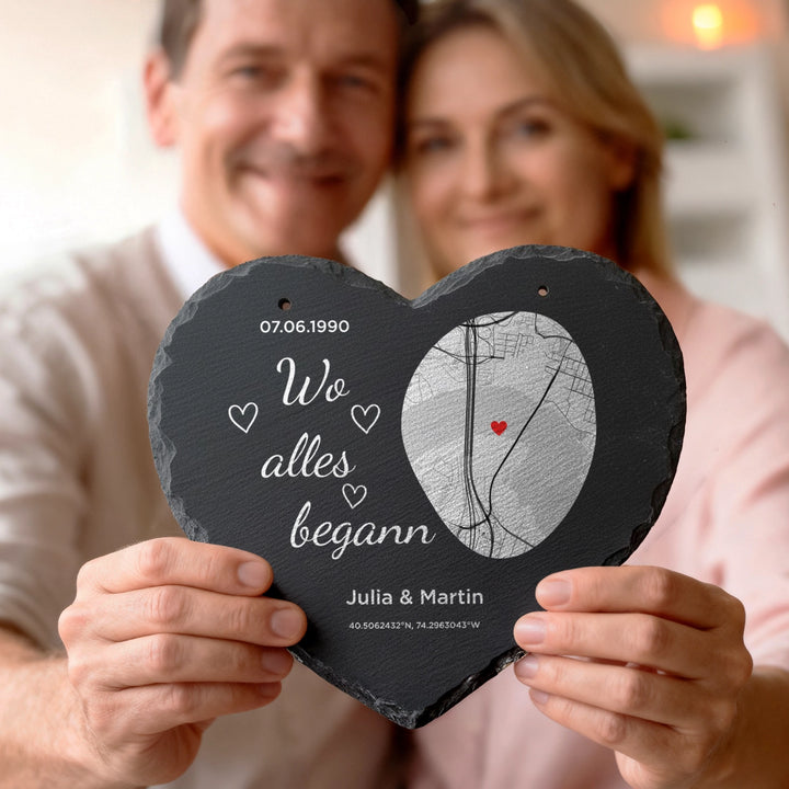 Personalisierte Schieferplatte "Wo alles begann"