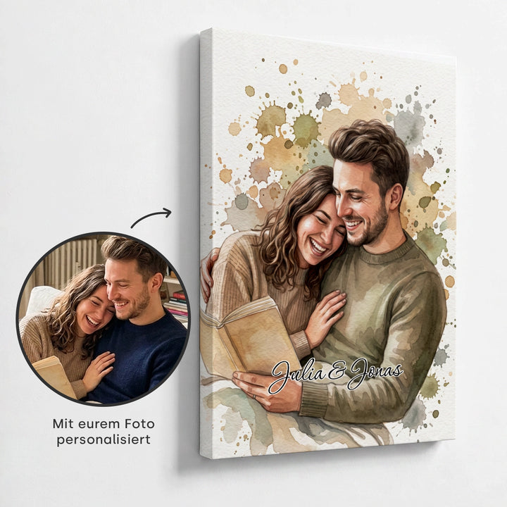 Personalisierte Leinwand "Wasserfarben Couple"