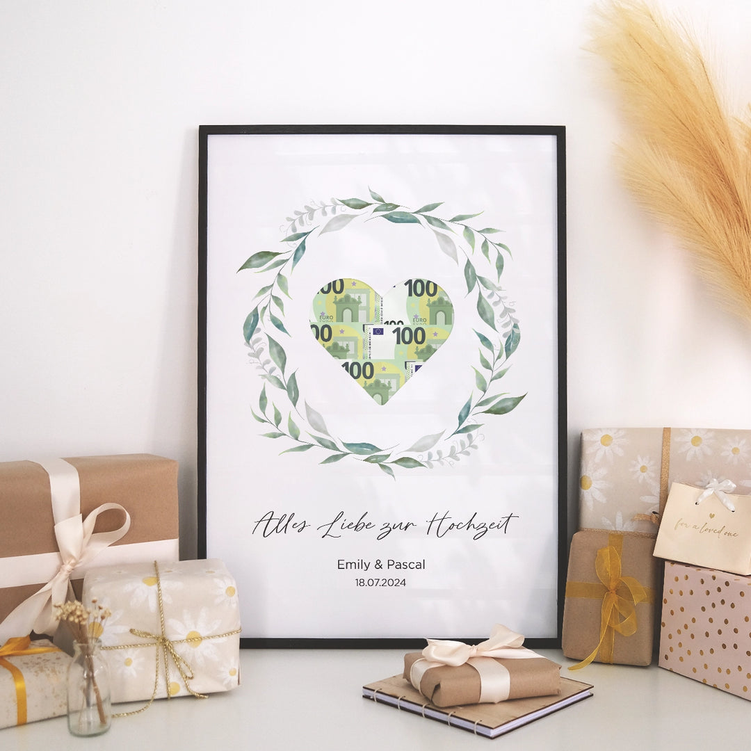 Personalisiertes Geldgeschenk zur Hochzeit "Kranz" famwalls