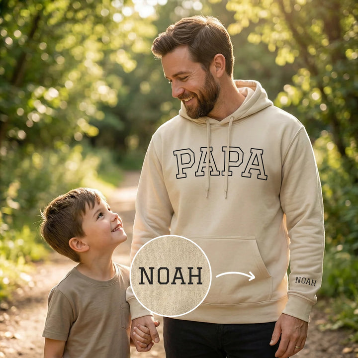 Personalisierter Hoodie "PAPA" mit Ärmeldruck