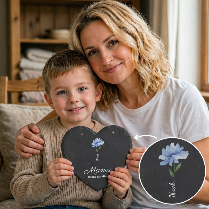 Personalisierte Schieferplatte "Blumen für Mama"