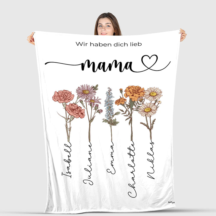 Personalisierte Decke "Blumen für Mama"