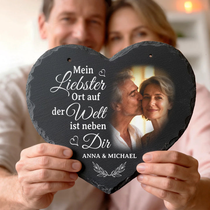 Personalisierte Schieferplatte Herz “Liebster Ort”