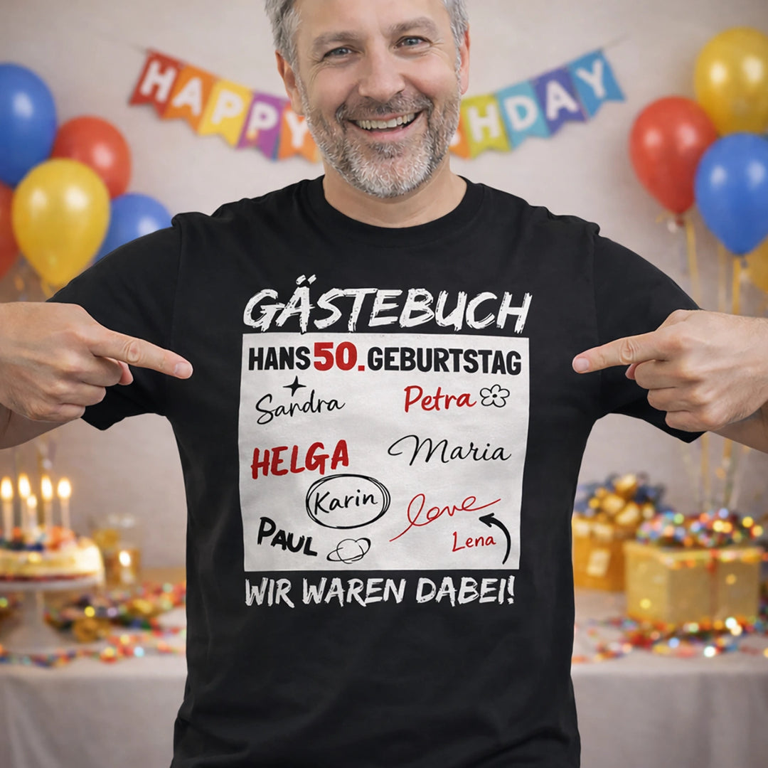 Personalisiertes T-Shirt “Gästebuch Geburtstag”