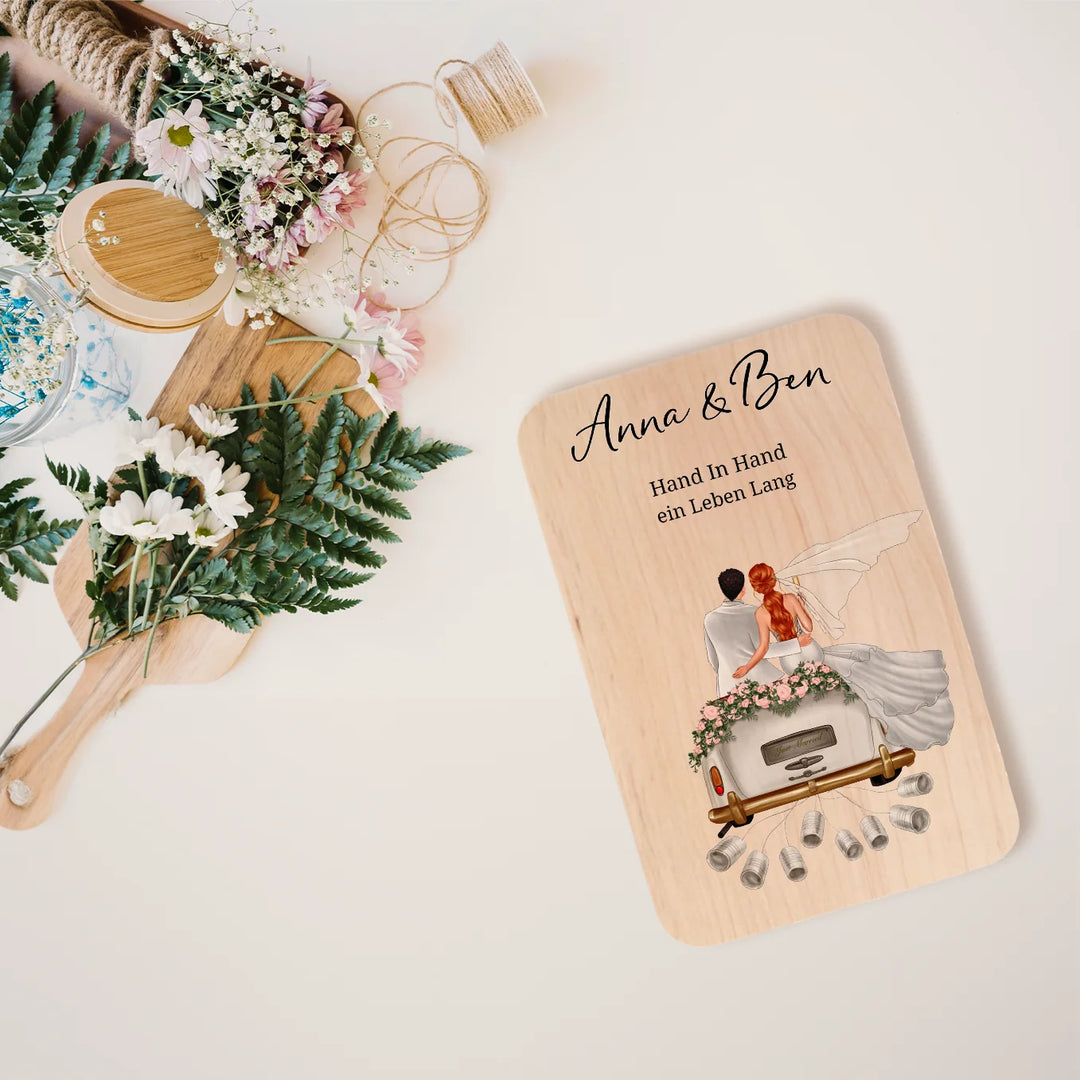 Personalisierte Holzkarte "Brautpaar" als Geldgeschenk