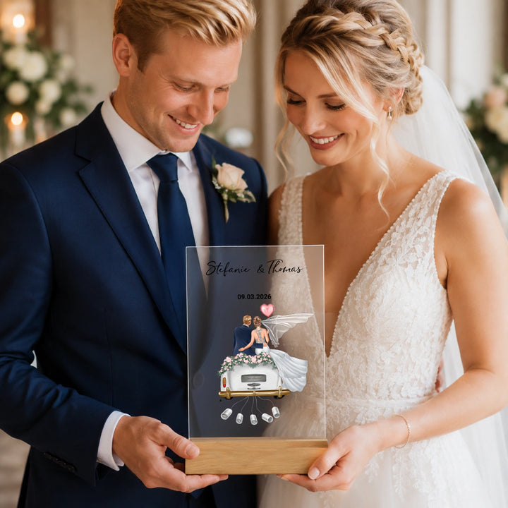 "Just Married" - Personalisierte Acryltafel als Geldgeschenk
