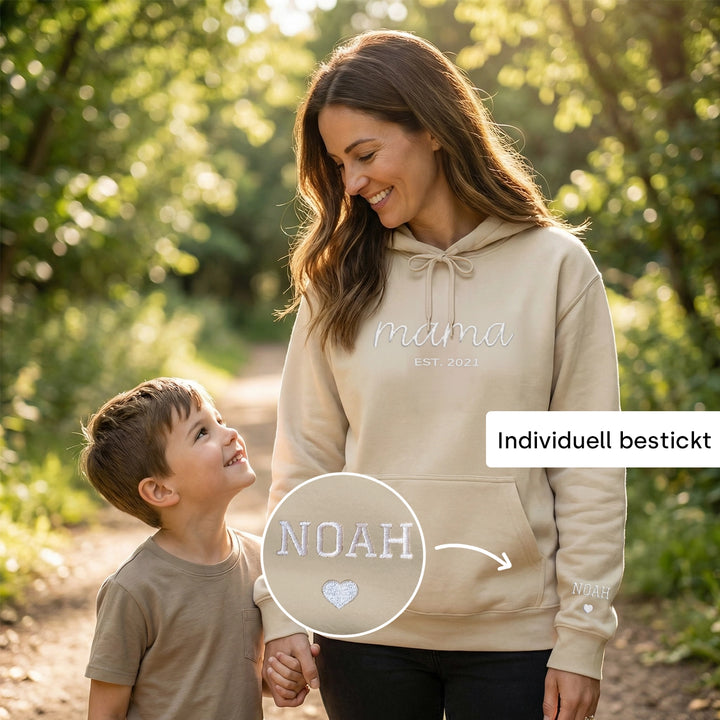 Personalisierter Hoodie bestickt "Mama Herz"