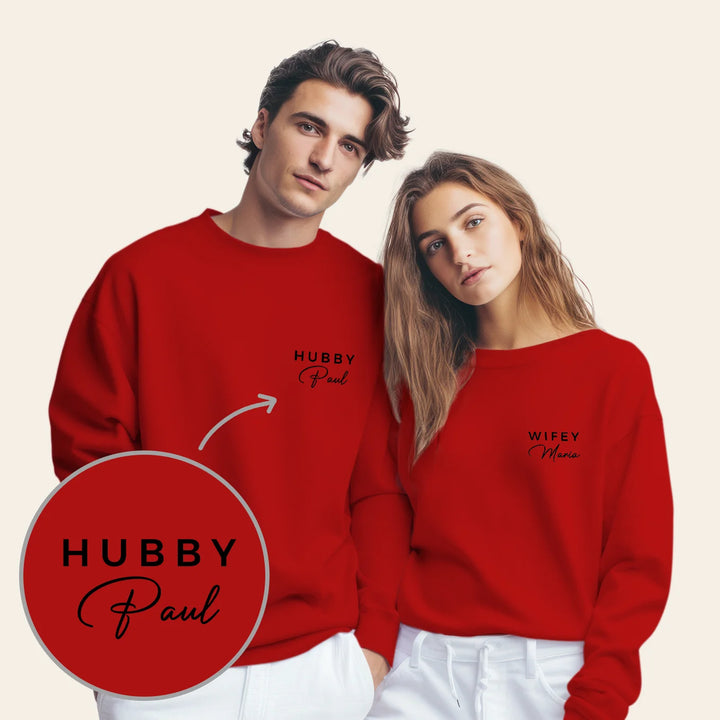 Personalisierter Partnerlook Sweater "Hubby & Wifey"