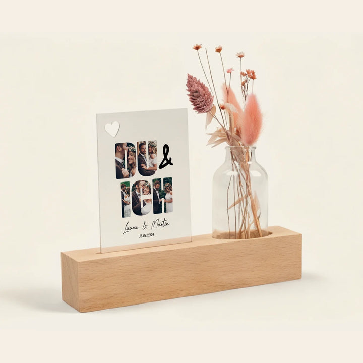 Personalisiertes Acryl-Glas mit Vase und Trockenblumen "Du & Ich"