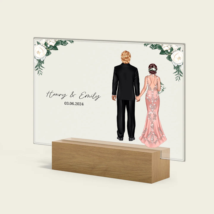 Personalized acrylic glass "Wedding Couple Flowers"