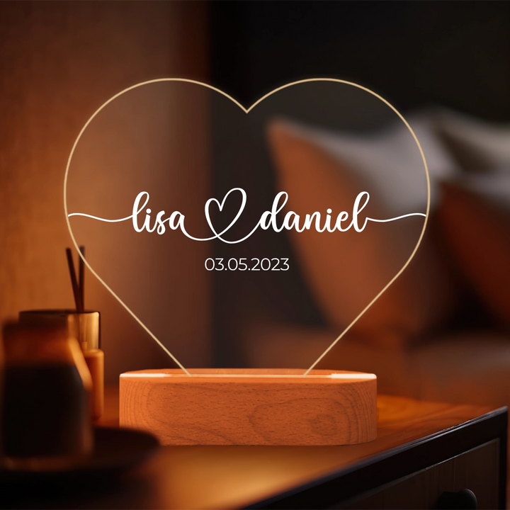 Personalisiertes Herz Acryl-Licht "Namen & Datum" | Nachtlicht, Dekolicht, Glowlight